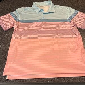 Vineyard Vines Teal and White Striped Performance Shirt - size Large